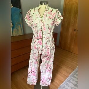 XS Petite Bedhead Cotton Sateen PJ Pajamas Set Short Sleeve Long Pants Blossom
